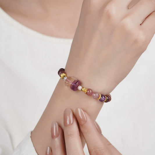 Amethyst Black Crystal Super Seven Crystal Beaded Bracelet, niche and high-end bracelet accessories